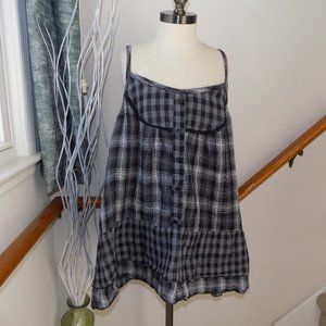 GERI C. Plaid Black & Gray Top Size XL 100% Cotton